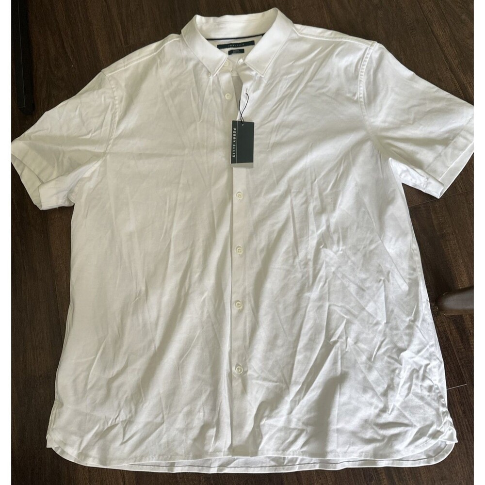 Perry Ellis Men's Slim Fit Total Stretch Cotton Button Down Shirt White 2XL